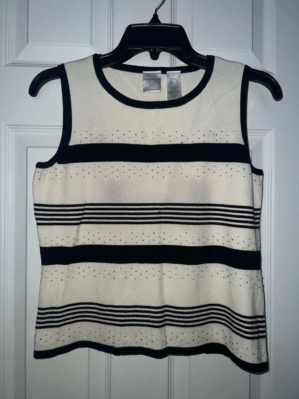 Emma James Sleeveless Black & Cream Embellished Work Blouse Petite Sz L Large